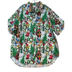 Mens 5XL Disney Christmas‎ Button Down Shirt Mickey Minnie Disneycore Hawaiian